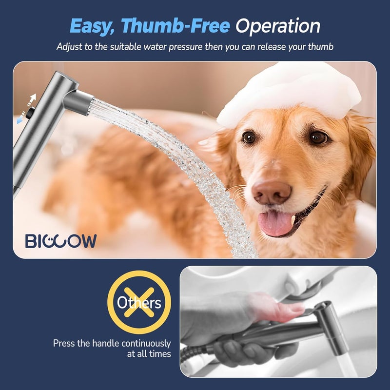 BIGCOW Stainless Steel Handheld Bidet Sprayer for Toilet, Stepless Water Pressure Control, Gentle Toilet Jet Spray with Leak-Proof Bidet Hose, Ideal for Feminine Hygiene, Cloth Diaper, Pet Cleaning - Image 3
